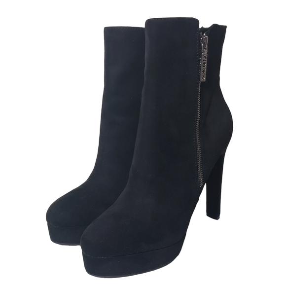 Guess Dejah Black Faux Suede Zip Platform Ankle Booties Sz 8.5M - Picture 3 of 13